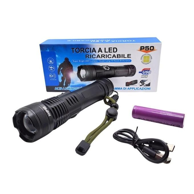 P50 LED Rechargeable Torch Light - 2000 Lumens